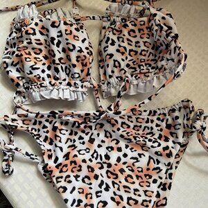 ZAFUL Strapless Bikini Ribbed Tie Back Cutout Bandeau Leopard